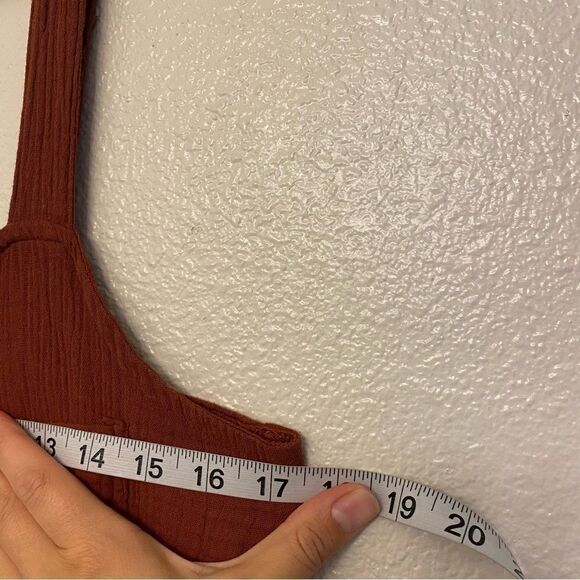 Orange Lagenlook cotton gauze muslin wide leg jumpsuit beltvbutton pocket L - Picture 9 of 13